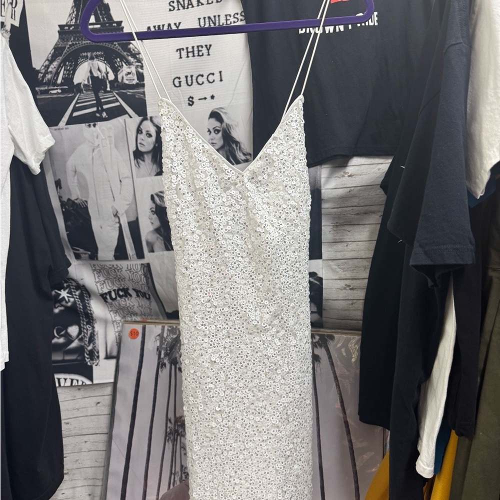 Lulu's White Sequin Backless Dress